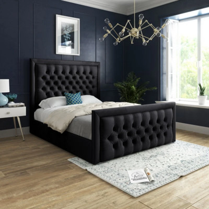 Image of Ds Living Kingston Upholstered Soft Black Velvet Double Bed Frame 4ft6