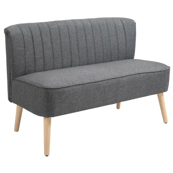 Image of HOMCOM Modern Double Seat Sofa Loveseat Couch 2 Seater Compact Sofa Padded Linen Wood Leg Dark Grey