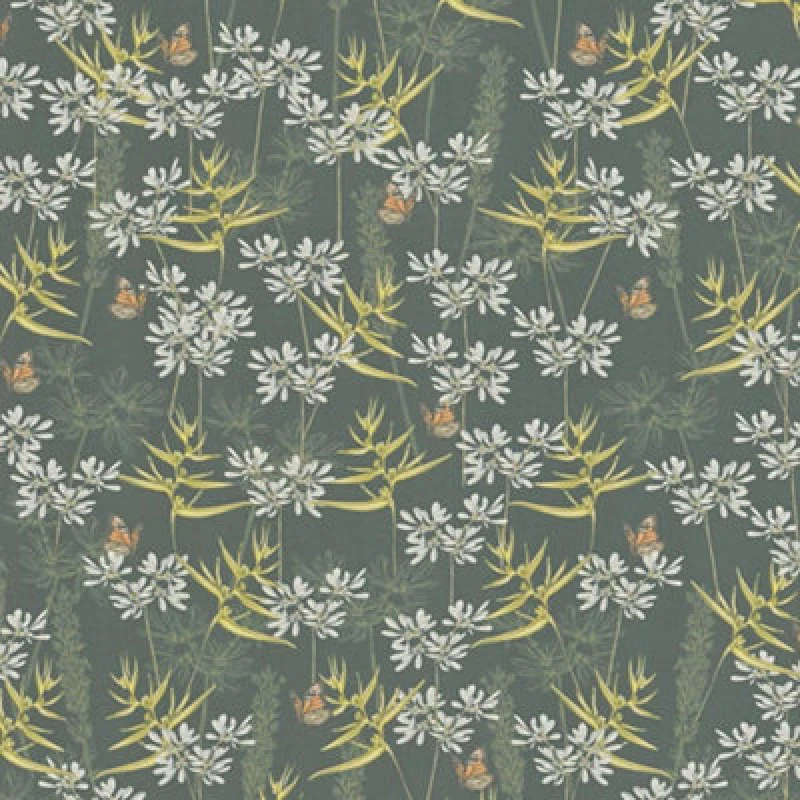 Image of As Creation Drawn Into Nature Green Wallpaper Butterflies Floral Flowers