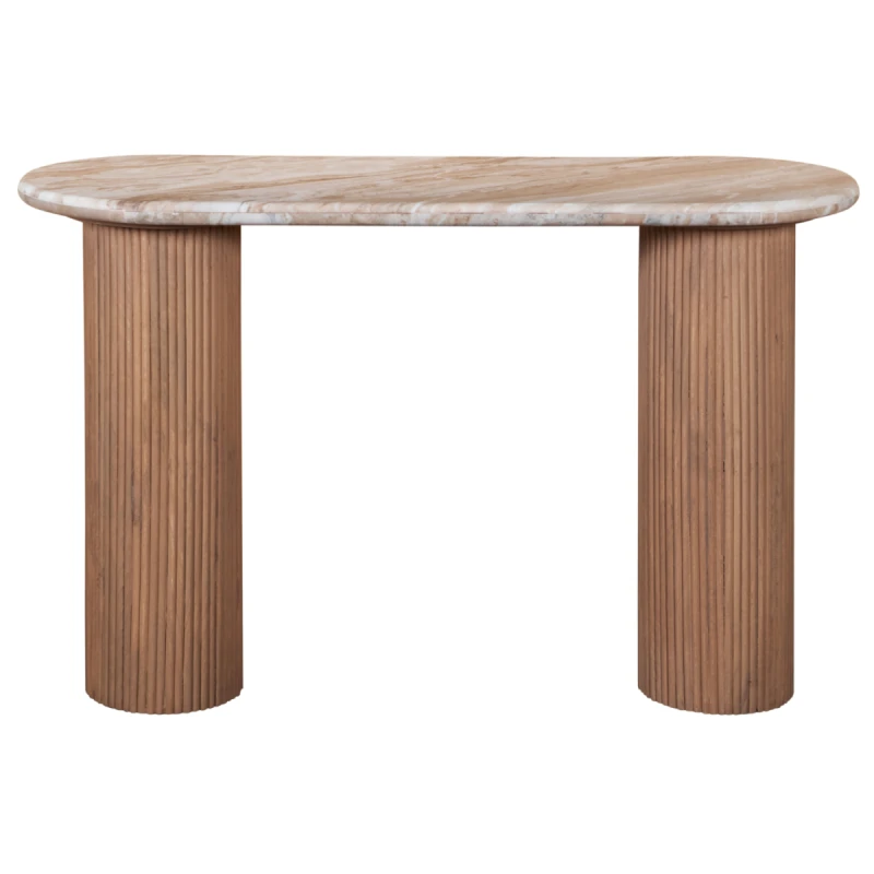 Image of Indian Hub Ashford Natural Marble & Wood Pedestal Console Table