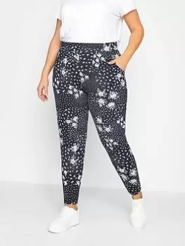 Image of Yours Double Pleat Harem Patchwork Floral - Navy, Blue, Size 20, Women