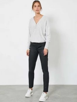 Image of Mint Velvet Zip Front Cashmere Batwing Jumper - Silver