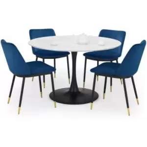 Image of Julian Bowen Dining Set - Holland Round Table & 4 Delaunay Blue Chairs