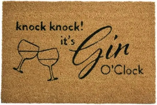 Image of Premier Housewares Knock Knock Its Gin O'Clock Design Door Mat Non Slip Floor Mat Indoor And Outdoor Welcome Mat With Robust Coir For Door Entrances