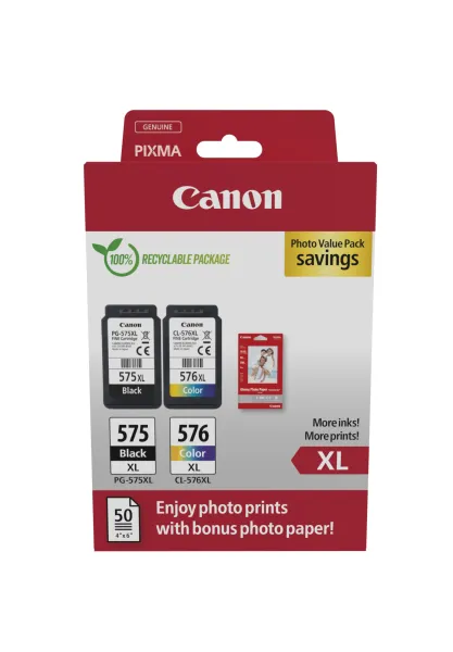 Image of Canon PG-575XL/CL-576XL High Capacity 2 Ink Cartridge & Photo Paper Value Pack - 5437C006 (Original)