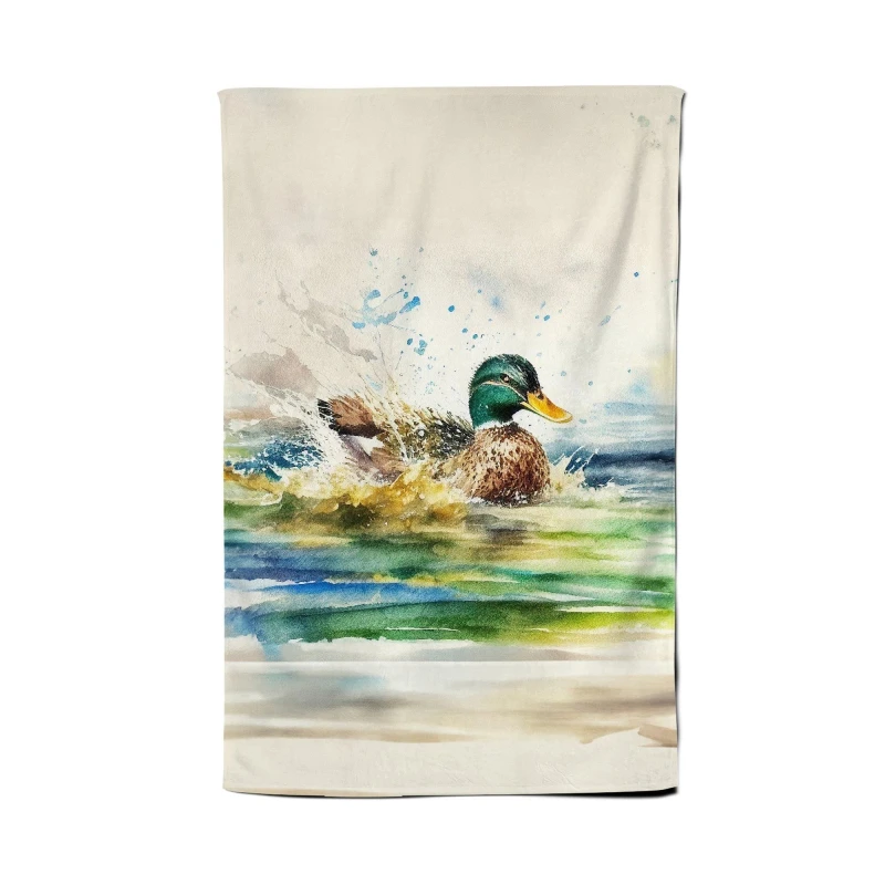 Image of Warren Reed - Designer Splashing Mallard Watercolour Tea Towel in Brown Brown Unisex