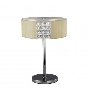 Image of Table Lamp Round with Cream Shade 2 Light Polished Chrome, Crystal