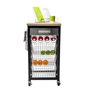 Image of Hahn Sandon Black Kitchen Trolley with Wood Top