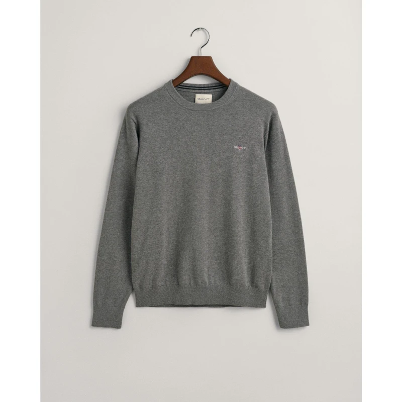 Image of Gant Classic Cotton Crew Neck Sweater - Grey Grey M