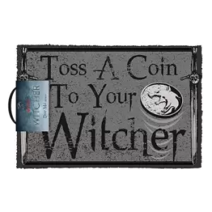 Image of The Witcher Toss A Coin Door Mat (One Size) (Grey/Black)