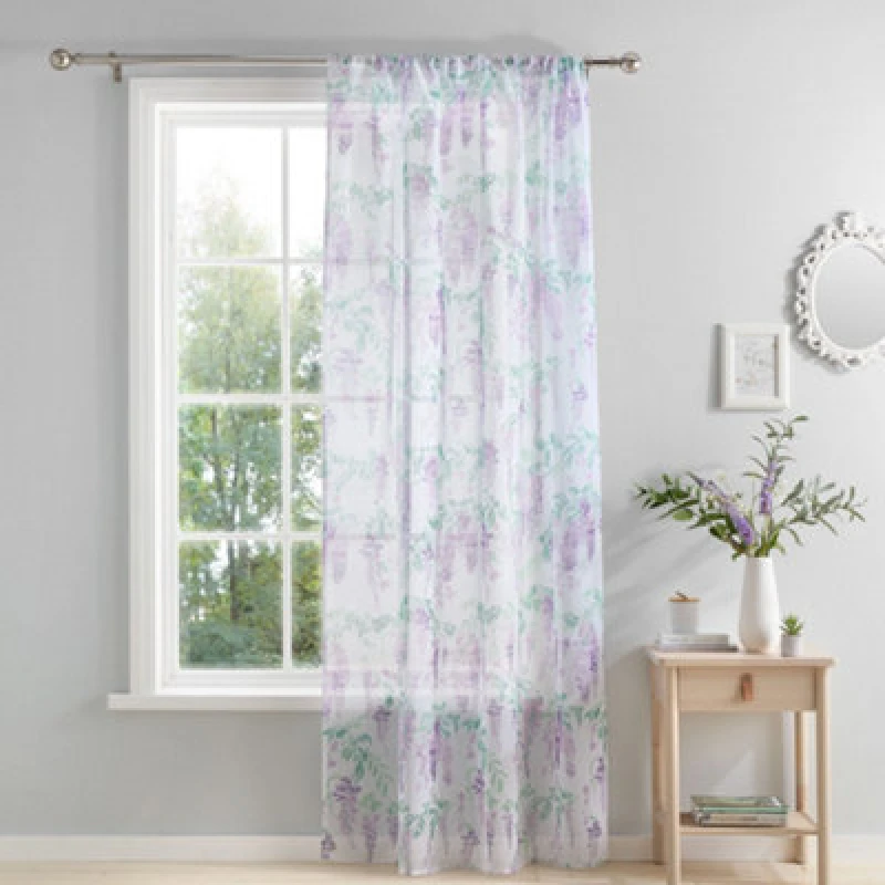 Image of Dreams & Drapes Wisteria Hand Painted Wisteria Print Lilac Voile Panel