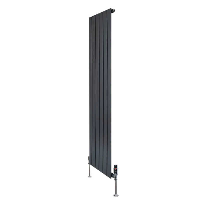Image of Monstershop Flat Single Column Radiator & Valves - 1600mm x 420mm - Anthracite in Grey Grey Unisex