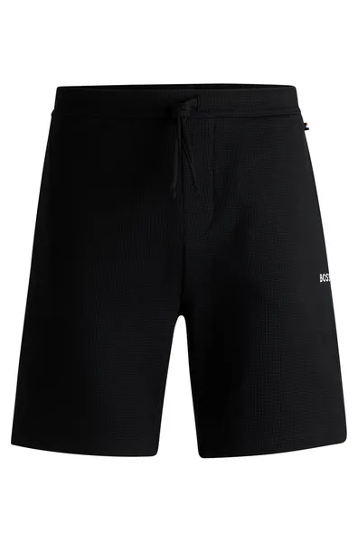 Image of BOSS Bodywear Cotton-Blend Waffle-Jersey Lounge Shorts - M Black Underwear and Nightwear male 50480828-001 M