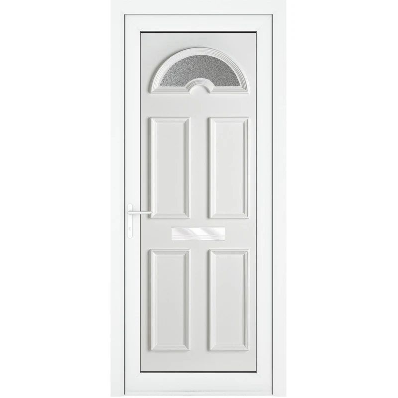 Image of Crystal Upvc Front Door Sunburst Glass Sandringham White Right Hand 920 X 2090Mm Obscure Glass, White RD3RHSAN92209