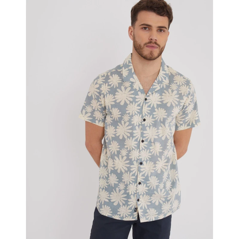 Image of Threadbare Mens Northhal Short-Sleeve Patterned Shirt Dusty Blue male Medium