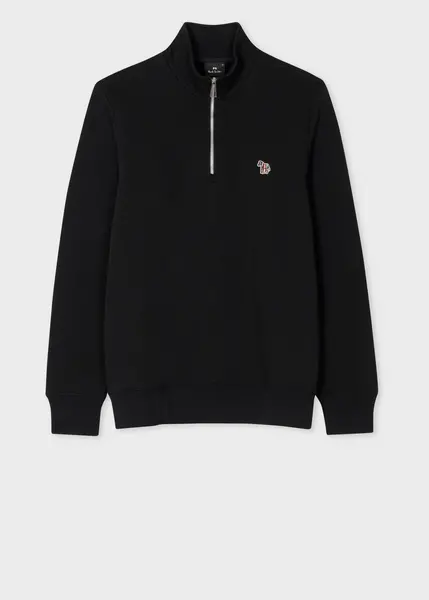 Image of Paul Smith Black Cotton Zebra Logo Zip-Neck Sweatshirt