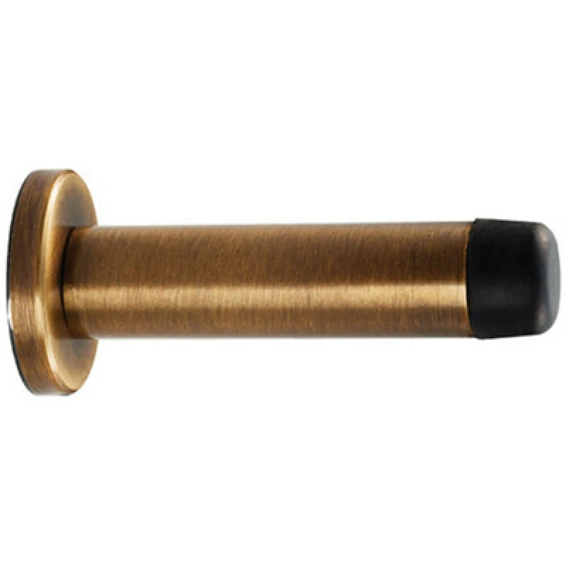 Image of Loops Rubber Tipped Doorstop Cylinder with Rose Wall Mounted 70mm Antique Brass Metallics