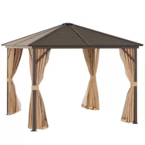 Image of Outsunny 3X3M Hardtop Aluminium Gazebo Patio Tent Outdoor Sun Shelter Curtain - Brown