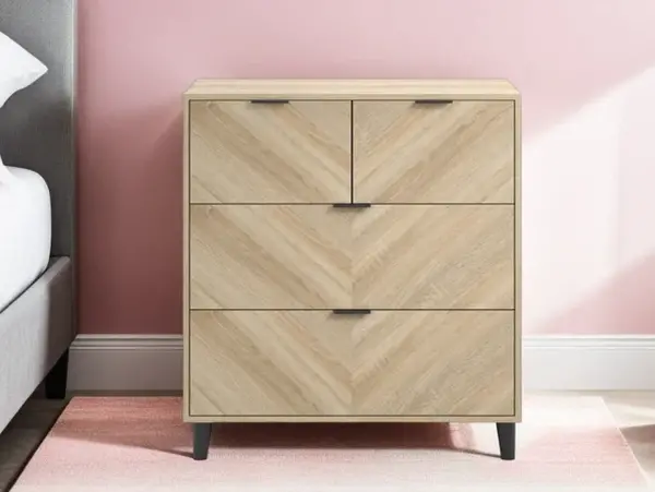 Image of LPD Stockholm Chevron Light Oak 4 Door Chest of Drawers