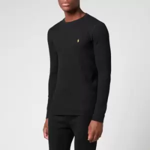 Image of Polo Ralph Lauren Mens Waffle Knit Crewneck Sweatshirt - Polo Black/Gold Bugle - L