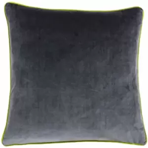 Image of Riva Paoletti Meridian Faux Velvet Piped Cushion Cover, Charcoal/Moss, 55 x 55 Cm