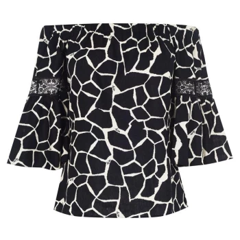 Image of Biba Linen Bardot Top - Giraffe