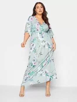 Image of Yours Floral Shirred Waist Maxi Dress, Green, Size 24, Women