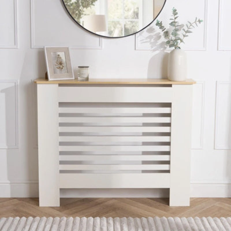 Image of OHS OHS Wooden Radiator Cover Side Board Shelf Modern Hallway Furniture in Cream Cream One Size Unisex 5027434213214