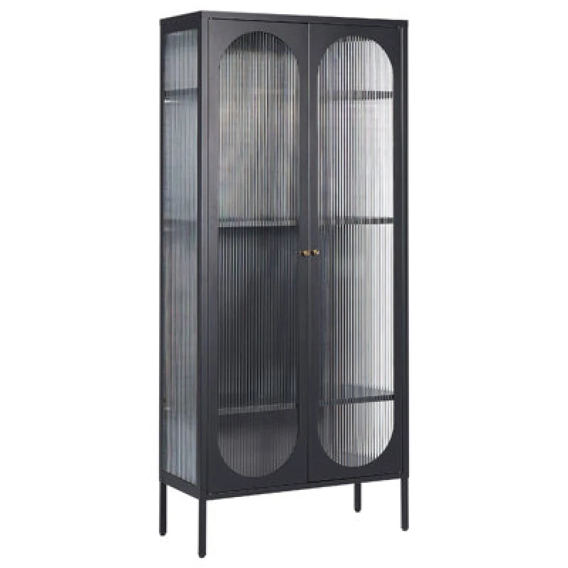 Image of Beliani Glass Display Cabinet Foxton Metal 80 Cm Black