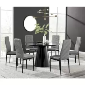 Image of Furniturebox Palma Black Semi Gloss 120cm Round Minimalist Dining Table & 6 Grey Milan Black Leg Chairs