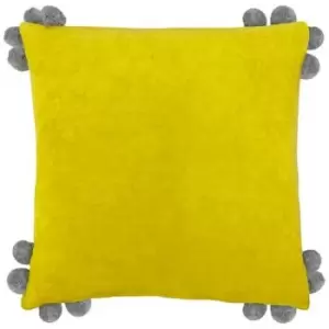 Image of Furn Hoola Pom Pom Cushion Cover (One Size) (Yellow/Grey) - Yellow/Grey