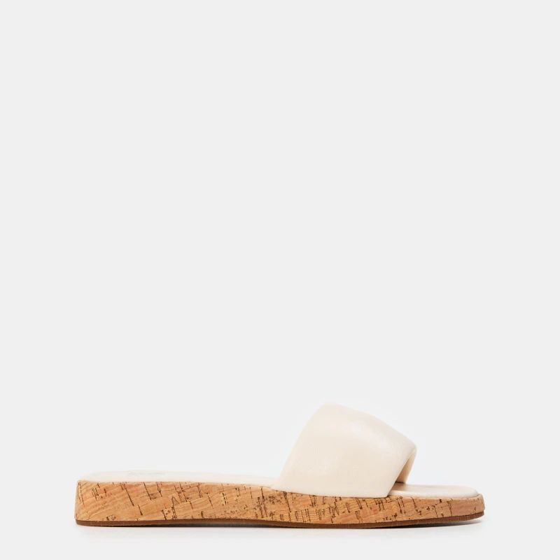 Image of Wheres That From Wheres That From Cream PU Julia Flatform Sliders Cream 7