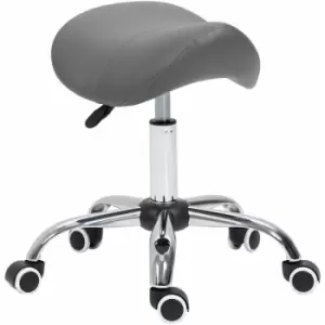 Image of HOMCOM PU Leather Saddle Stool w/ Moulded Padded Seat Adjustable Height Grey - Grey