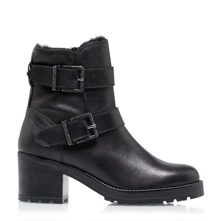 Image of Dune Black Leather 'Portrait' Mid Block Heel Ankle Boots - 3