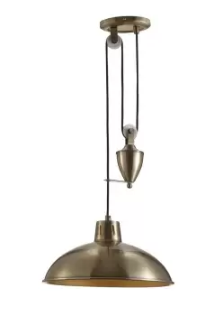 Image of Wellington Pulley System Dome Ceiling Pendant E27 Antique Brass