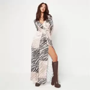 Image of Missguided Animal Print V Neck Wrap Front Maxi Dress - Multi