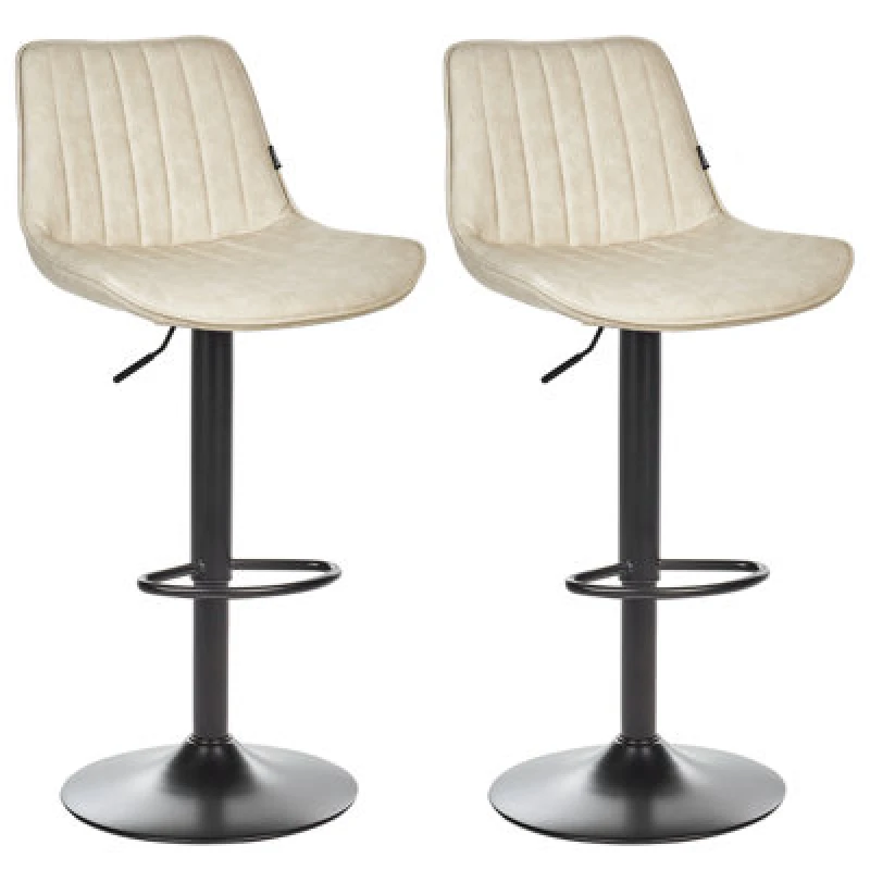 Image of Beliani Set Of 2 Bar Chairs Dubrovnik Faux Leather Swivel Light Beige