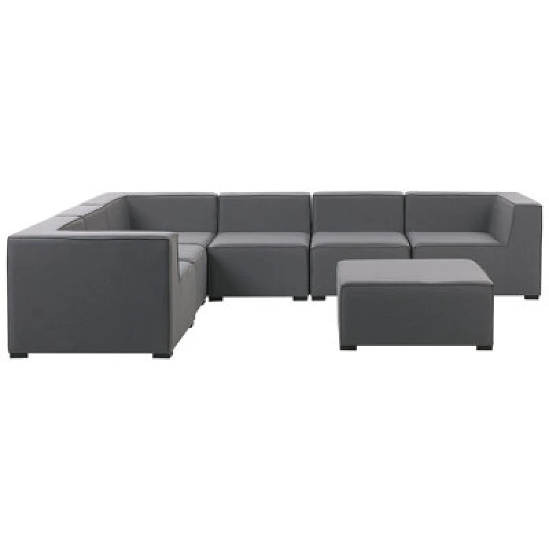 Image of Beliani Garden Corner Sofa With Ottoman 7 Seater Arezzo Right Hand Modular Grey