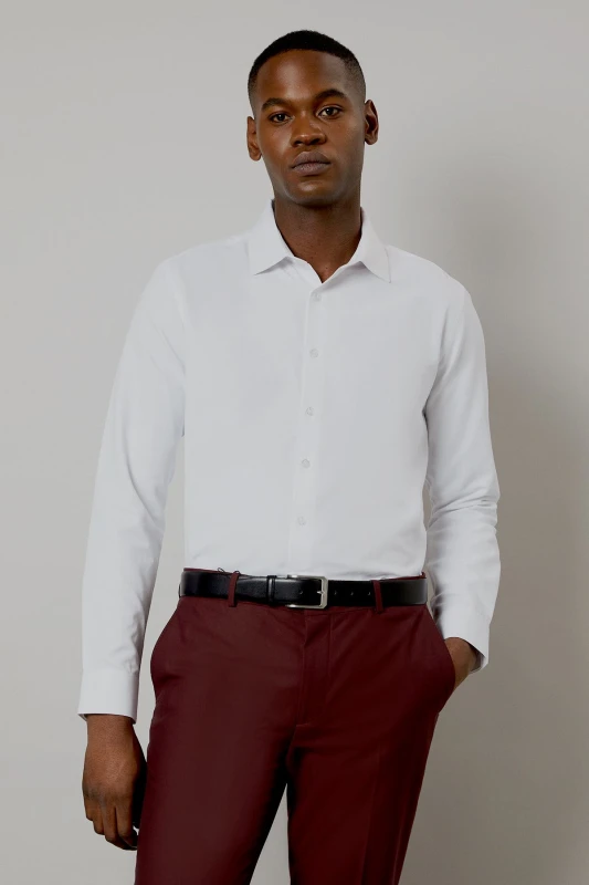 Image of Burton Mens White Easy Iron Cavalry Twill Slim Fit Long Sleeve Shirt White 16.5 in Male BBB05262