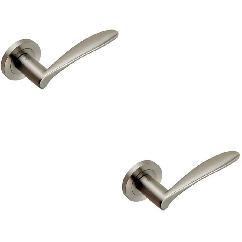 Image of Loops 2x PAIR Angular Design Curved Handle Concealed Fix Round Rose Satin Steel Metallics