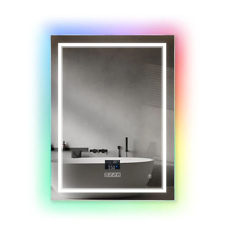 Image of ENER-J LED Mirror CCT & RGB in borders with Bluetooth Speaker, Rectangular shape- Width 50cm;Height 70cm in White Size: 100cm x 100cm White Unisex