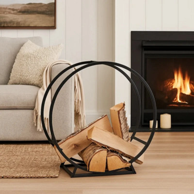 Image of idooka Log Storage Holder Rack Modern Fireplace Accessories Indoor Outdoor Raised Stand Store Black unisex