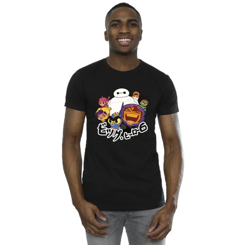 Image of Disney Men Big Hero 6 Baymax Group Manga T-Shirt in Black Size: Small Black S Male 5059934894402