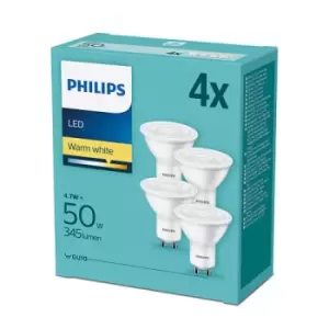 Image of Philips 4.7W LED GU10 Very Warm White 2700K (Pack of 4) - 82993600