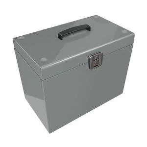Image of A4 File Box Steel with 5 Suspension Files and 2 Keys Silver A4SLX