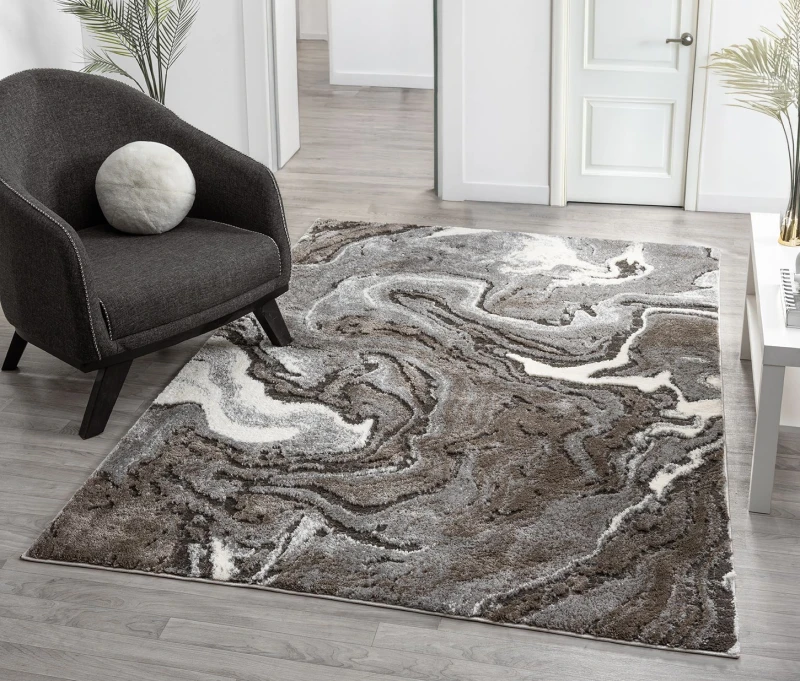 Image of Eleanor Modern Embossed Contemporary Living Room Area Rug - Marble Design,grey,200 X 290 Cm