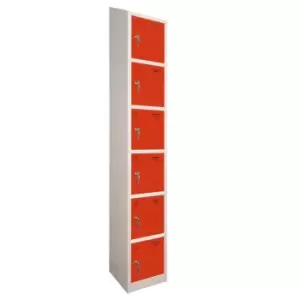 Image of 6 Door Locker, 450X450, Grey Carcass/Red Doors, Sloping Top, Camlock