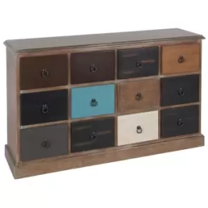 Image of Pine Wood Multicoloured 12 Drawer Unit