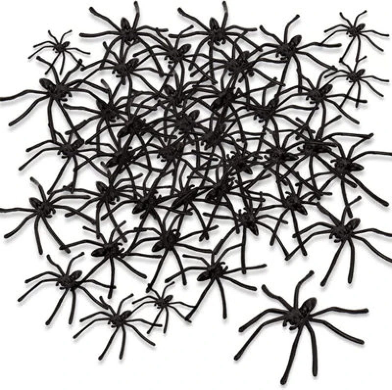 Image of Shatchi 48 Black Plastic Halloween Spiders - Spooky & Scary, 5cm Each, Durable Material Black