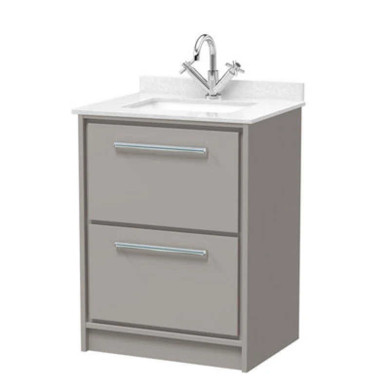 Image of Balterley 600mm Floor Standing 2 Drawer with Marble Worktop Basin - Pebble Grey Grey Unisex